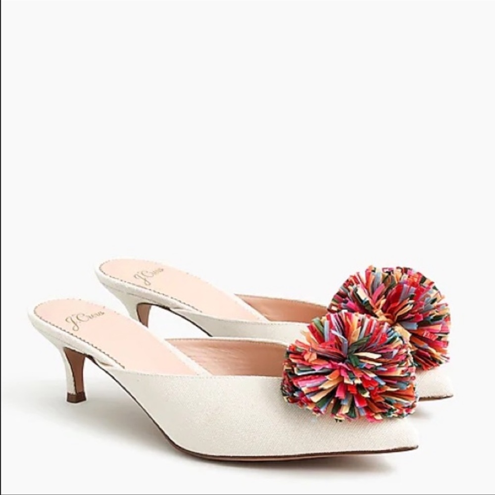 J. Crew Sophia Canvas Pom Pom Mule Heels